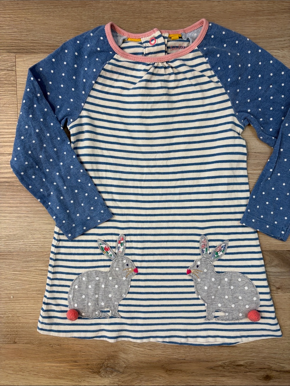 Baby Boden Blue and White Striped bunny Appliqué Dress
